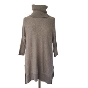 ANTONIO MELANI Boxy Turtleneck 100% Cashmere Tunic Sweater Brown Oversized